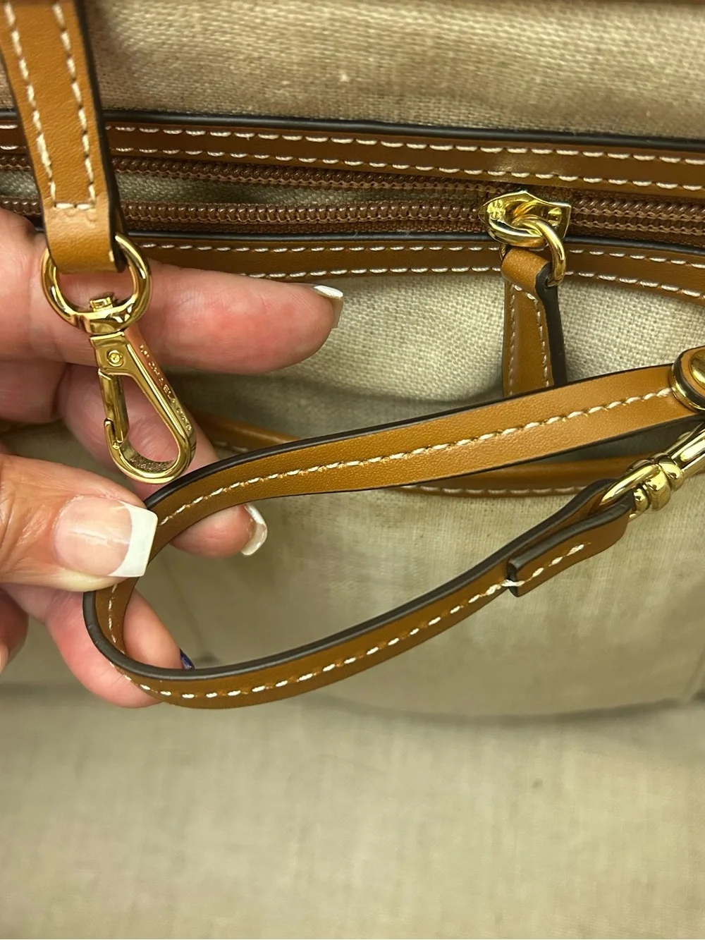 Michael Kors Natural Woven Tote with Brown Leather Trim & Gold Hardware - Picture 9 of 16